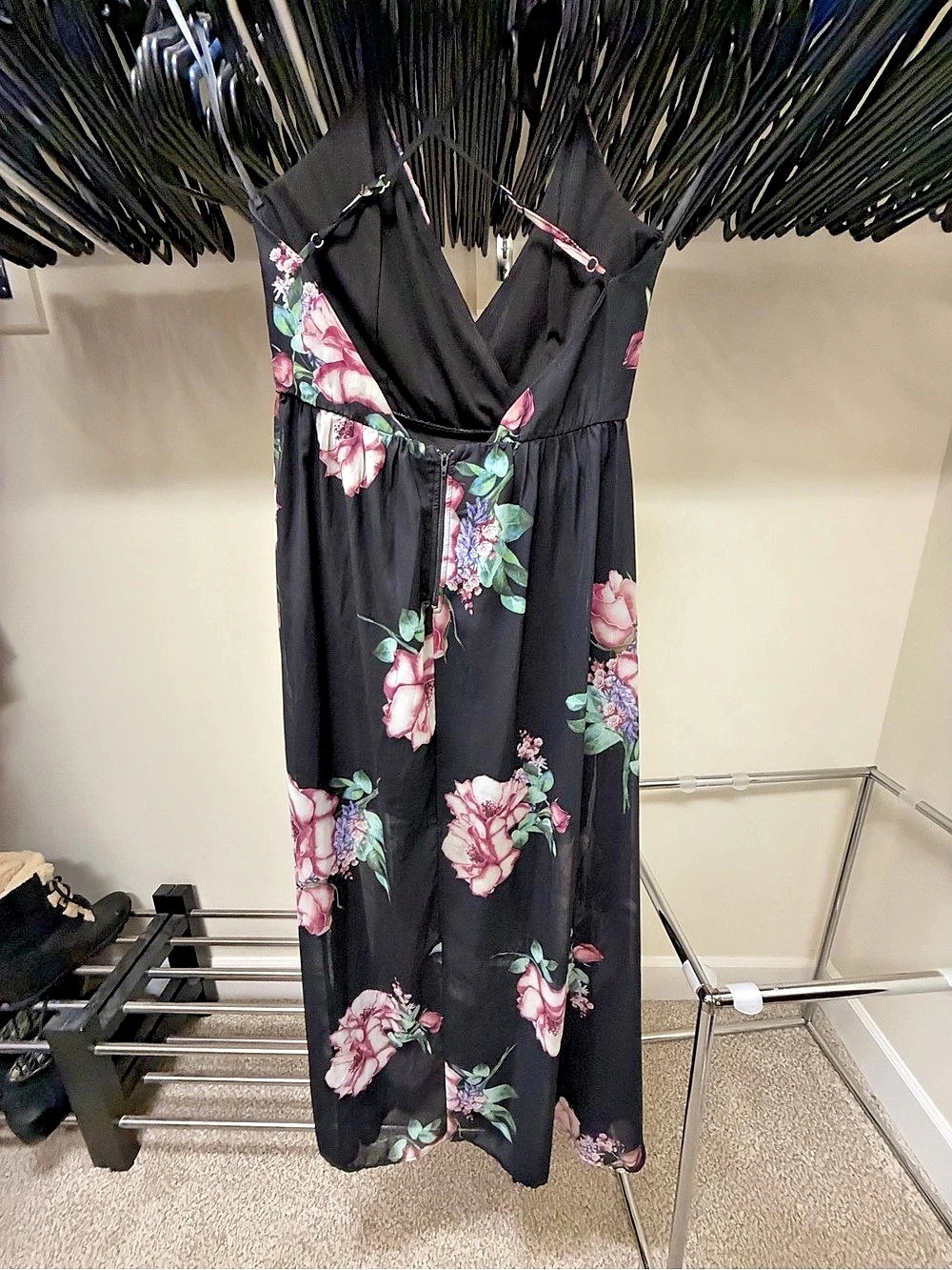 Floral Maxi Dress in Black & Pink